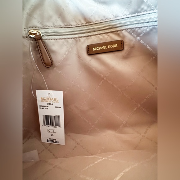 Michael Kors Sheila Large Laptop Tote Shoulder Bag MK Center Stripe Brown - Picture 8 of 12